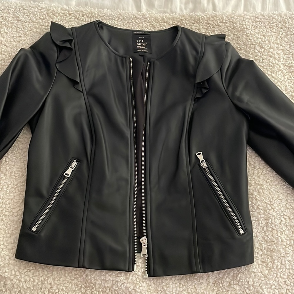 Zara black faux leather jacket XS
